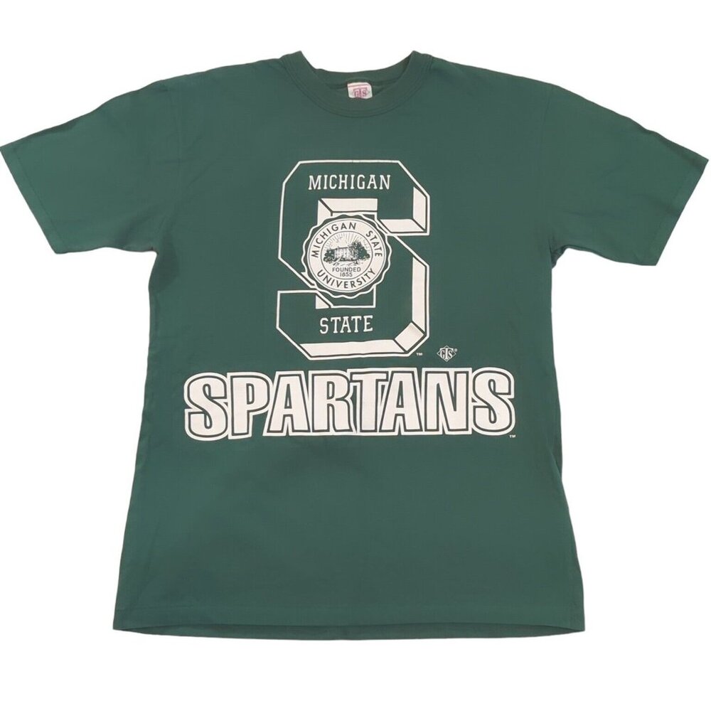 Vintage 90s Michigan State Spartans T Shirt Adult Size XL Green GTS Made in USA